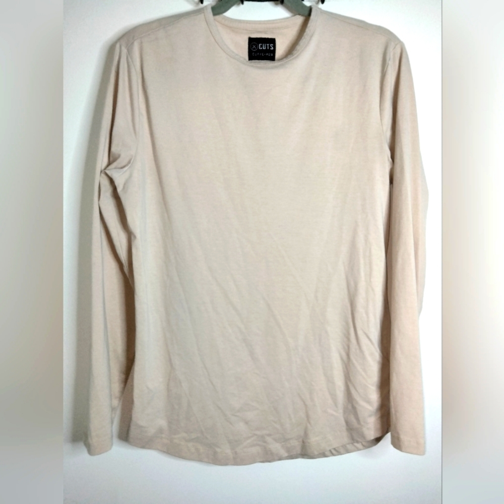 Cuts Clothing (Size S) Men's Beige Crewneck Long Sleeve Basic Layer Tee Shirt